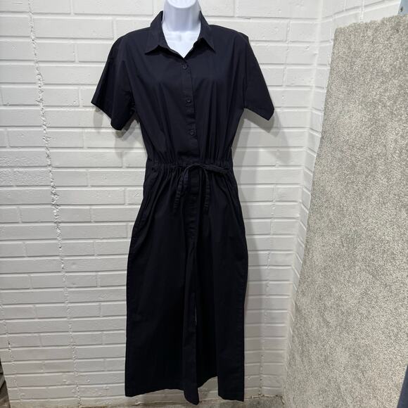 Eileen Fisher Organic Cotton Poplin Wide-Leg Jumpsuit Navy Blue Sz Sml Elevated - Picture 7 of 15